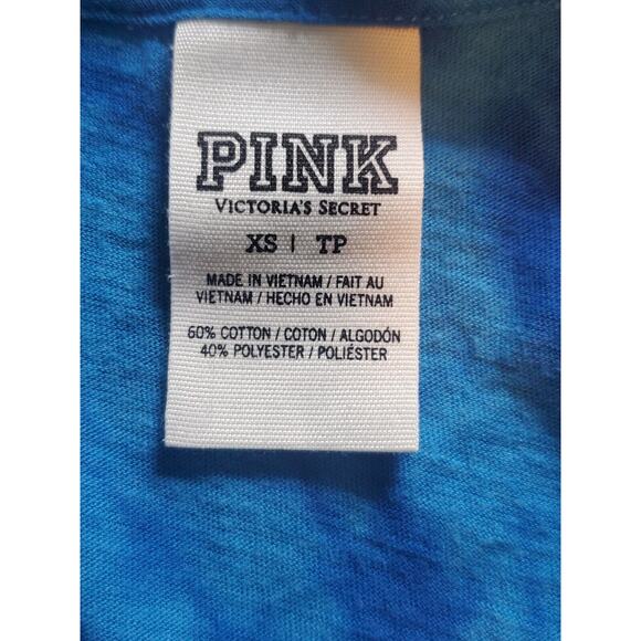 Victoria’s Secret PINK "What the Fourth" Sleeveless Shirt Sz XS Blue Tie Dye - Picture 3 of 4